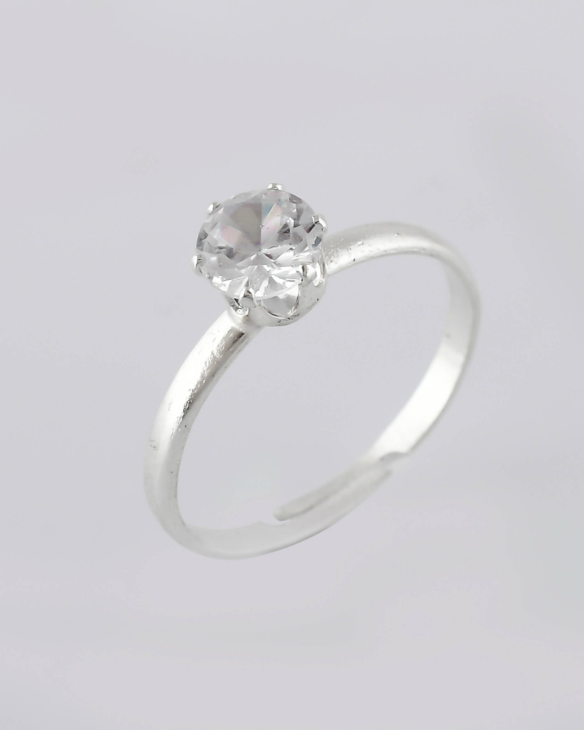 VOJ white CZ-detail Stainless Steel Cubic Zirconia Silver Plated adjustable finger Ring | Grocsy