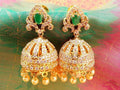 AD Emerald Jhumkas with Pearl Drops | Grocsy