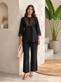 Teeya Creation Classic Black Embroidered Cotton Co-Ord Set For Women | Grocsy