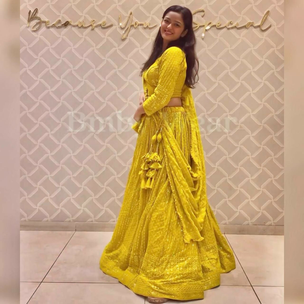 Jyoti Fashion Women's Yellow Faux Georgette 3MM Sequins Embroidered Designer Lehenga Choli Set | Grocsy