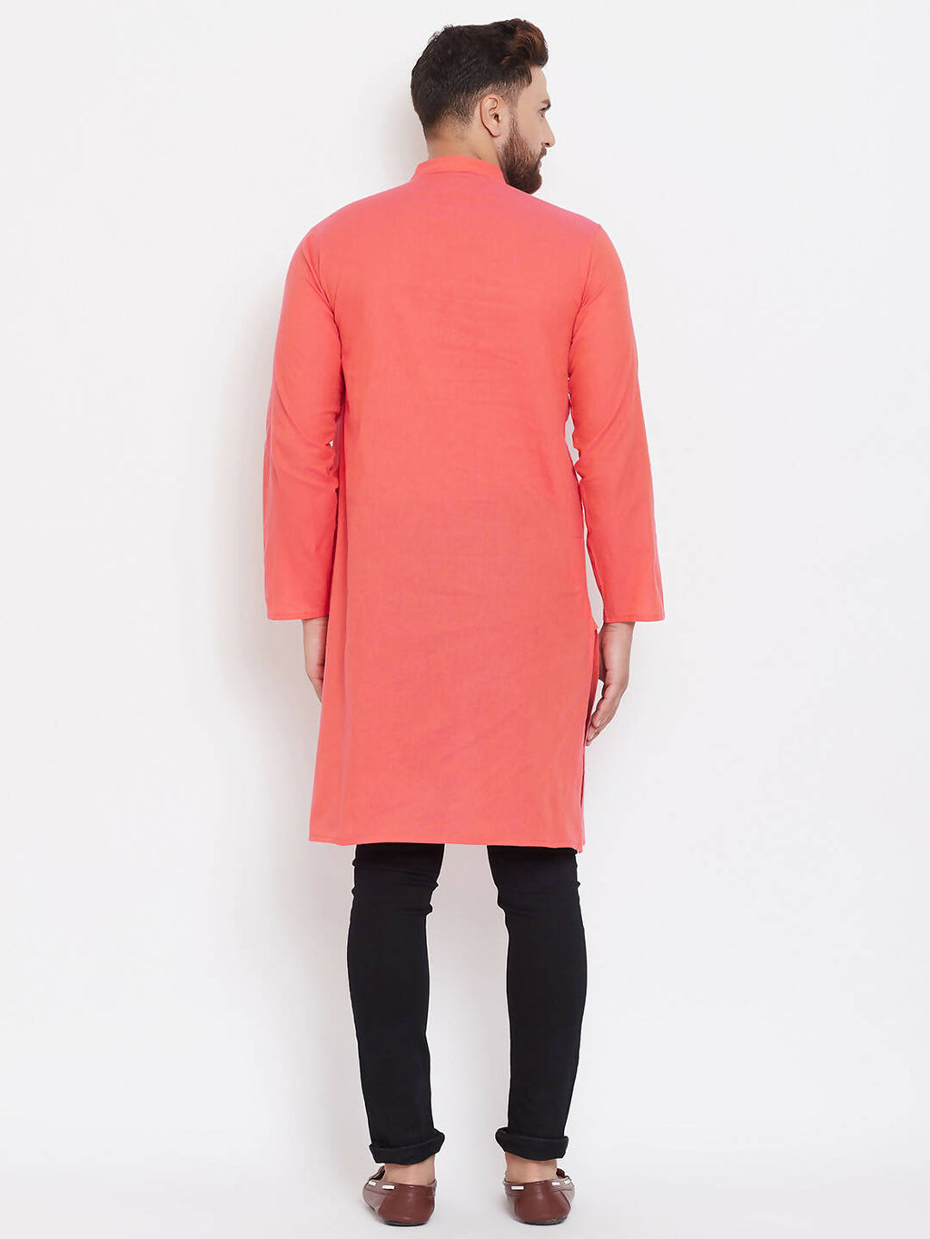 Even Apparels Red Pure Cotton Men's Kurta With Band Collar | Grocsy
