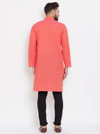 Even Apparels Red Pure Cotton Men's Kurta With Band Collar | Grocsy