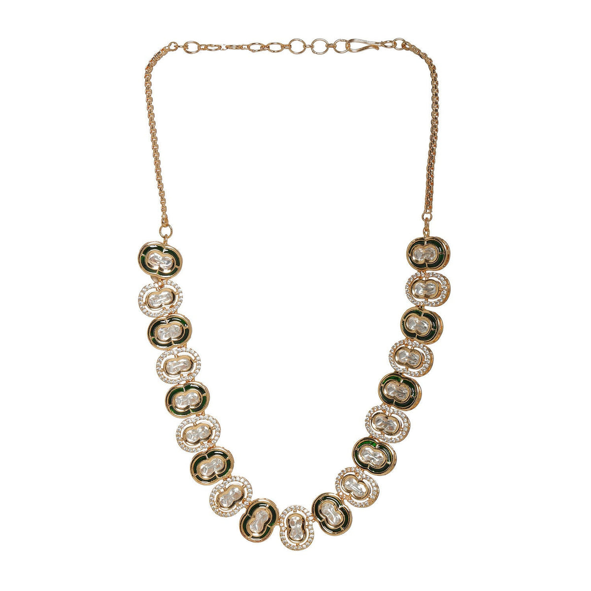 Double Mufli (peanut) Meenakari and Diamond Neckpiece (Gold) - Ruby Raang | Grocsy