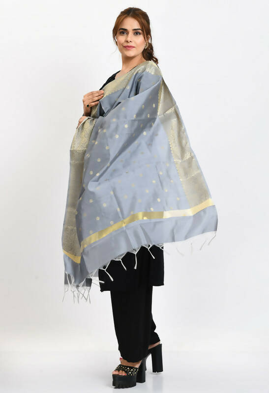 Mominos Fashion Moeza Women's Banarsi Silk Woven Design Grey Dupatta | Grocsy