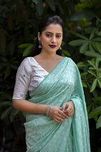 Green Poly Georgette Woven Design Saree with Unstitched Blouse - A2M | Grocsy