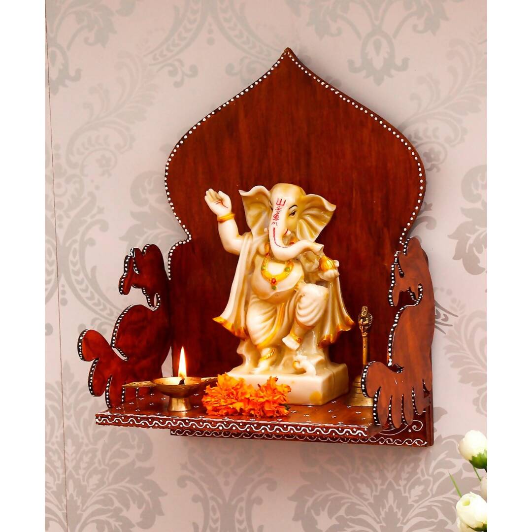 eCraftIndia Brown Textured Wooden Pooja Shelf | Grocsy