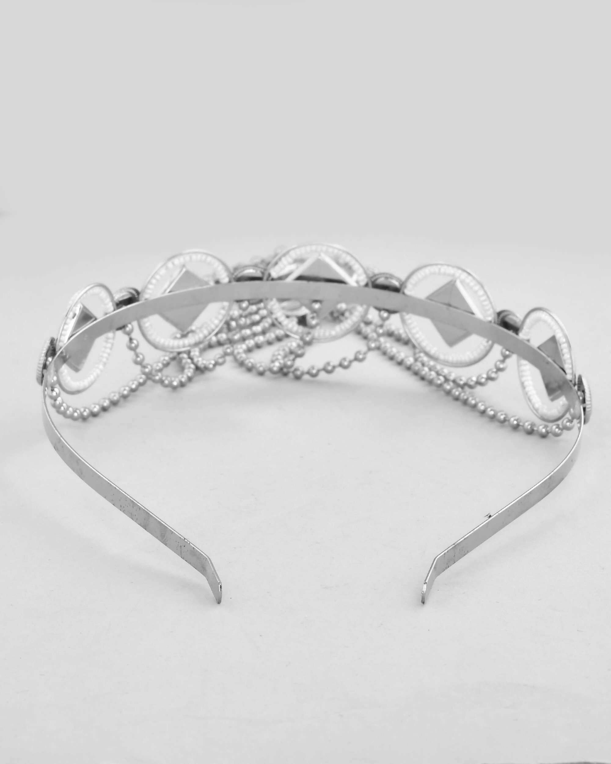 VOJ Silver Plated Peacock Printed Hairband With Mang Tikka | Grocsy