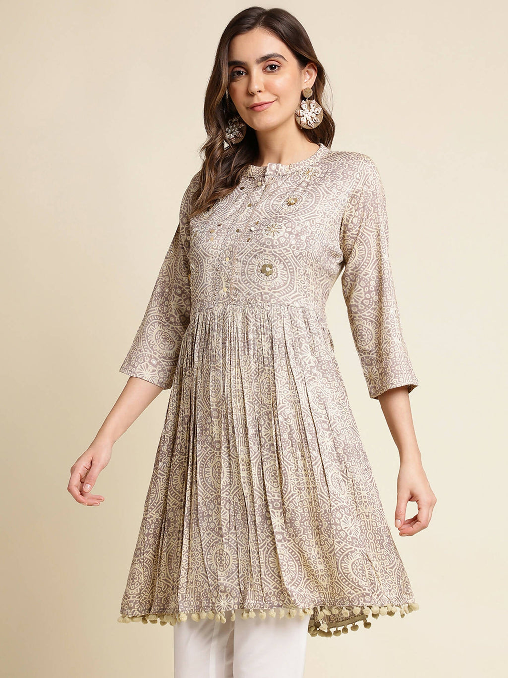 Grey Chiffon Paisley Printed Top - Himanshi | Grocsy