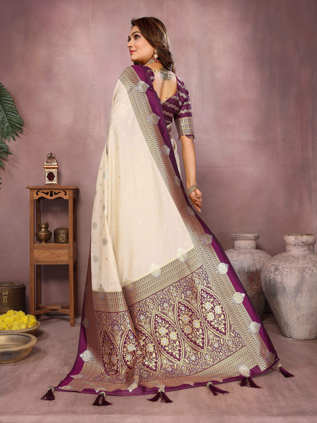 Aastha Fashion Cream Silk Sarees Weaving Saree | Grocsy
