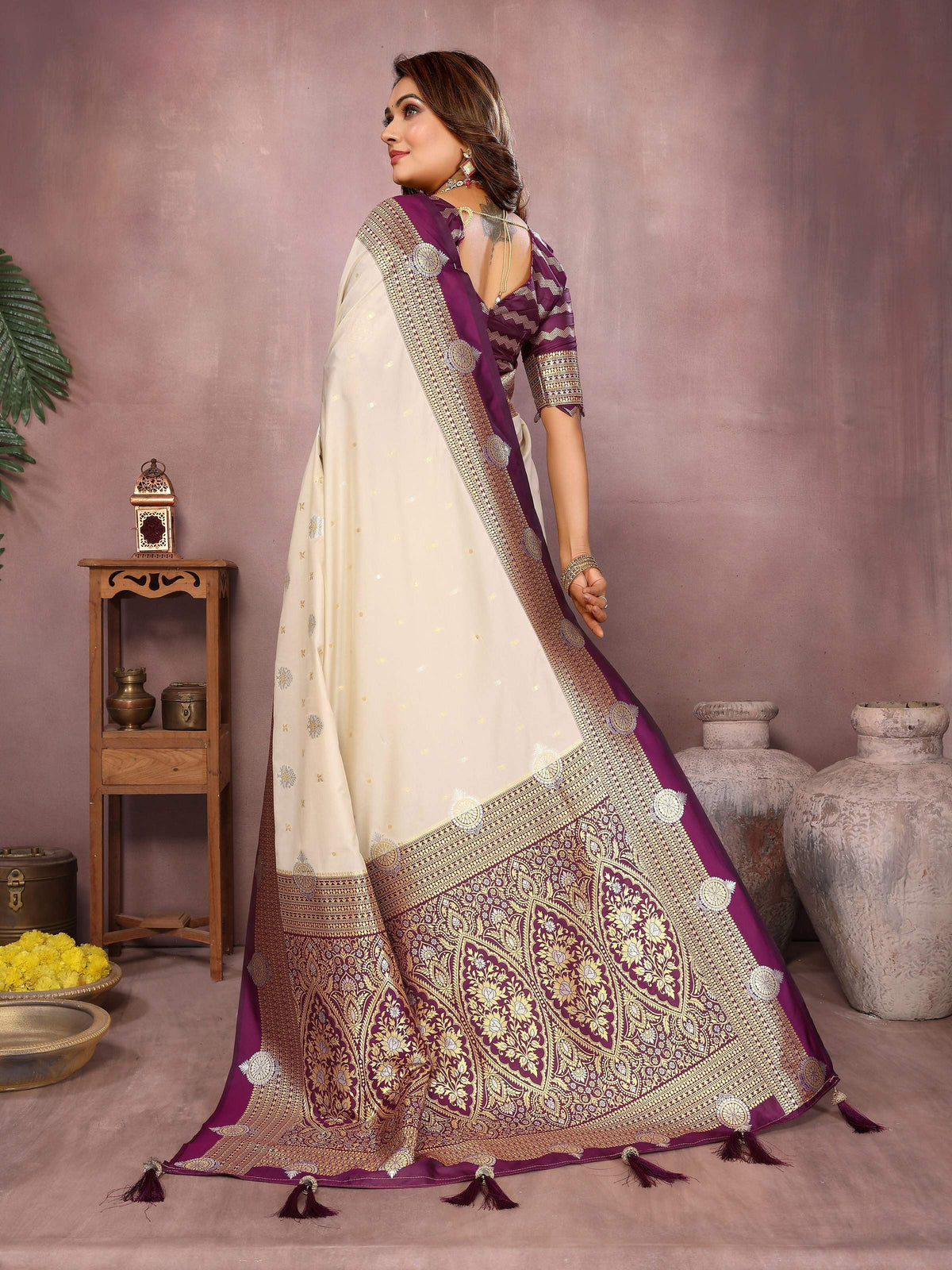 Aastha Fashion Cream Silk Sarees Weaving Saree | Grocsy