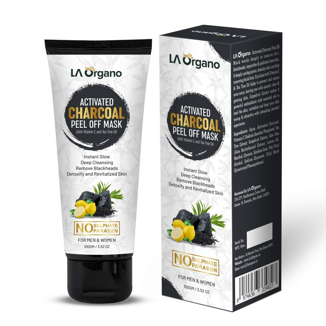 LA Organo Papaya Hydrating Face Gel with Alovera & Vit-E & Activated Charcoal Peel Off Mask Combo | Grocsy