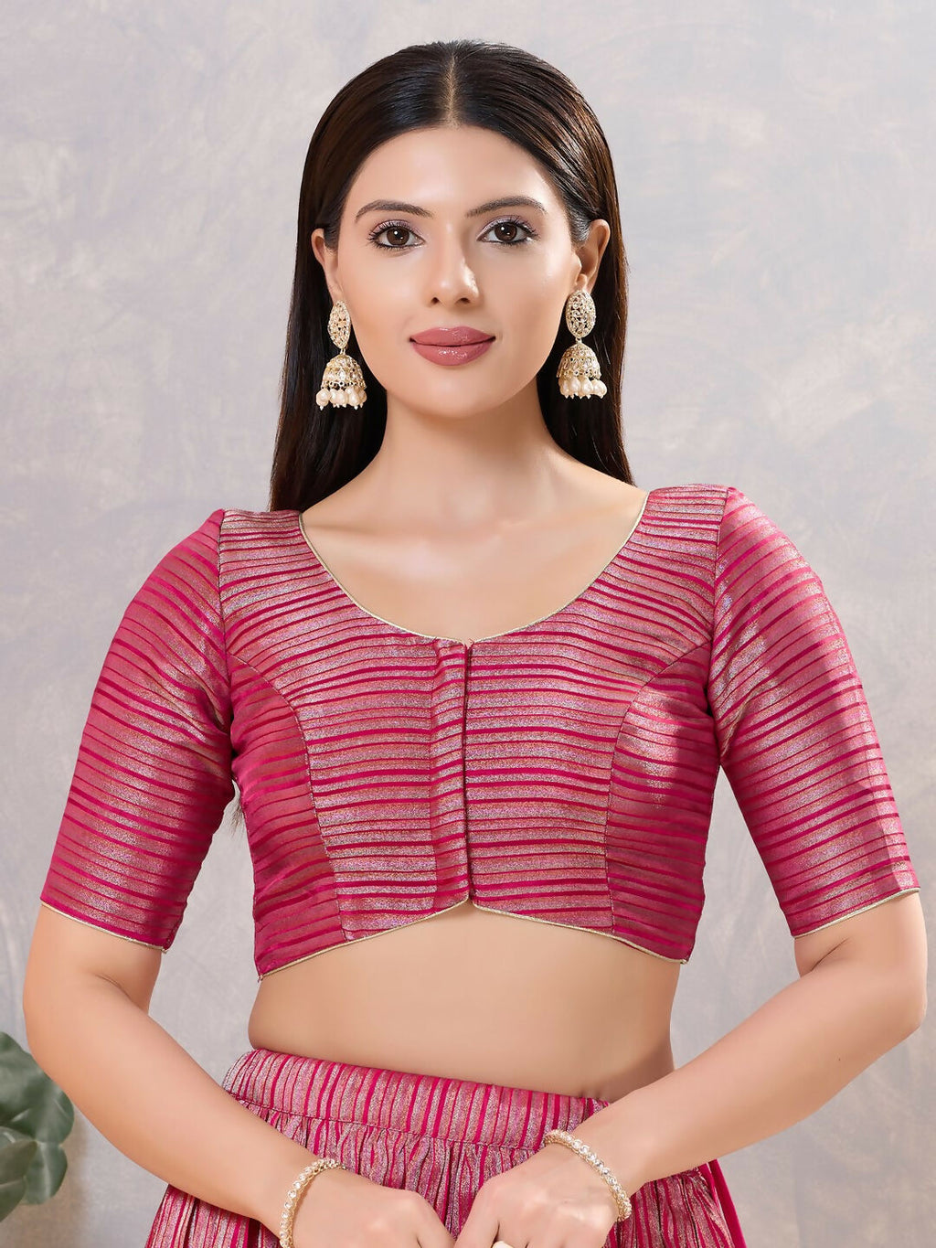 Joban Fashion Women Silk South-Pink Stitched Blouse | Grocsy