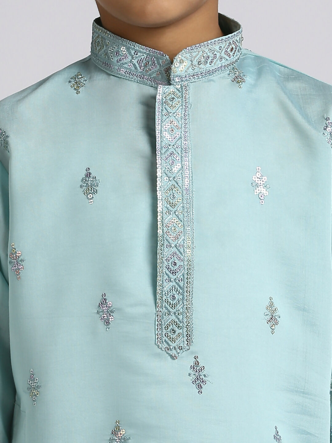 Joban Fashion Kids Island Ethnic Wear with Silk Sequence Embroidery Kurta and Pyjama Set - Teal Blue | Grocsy