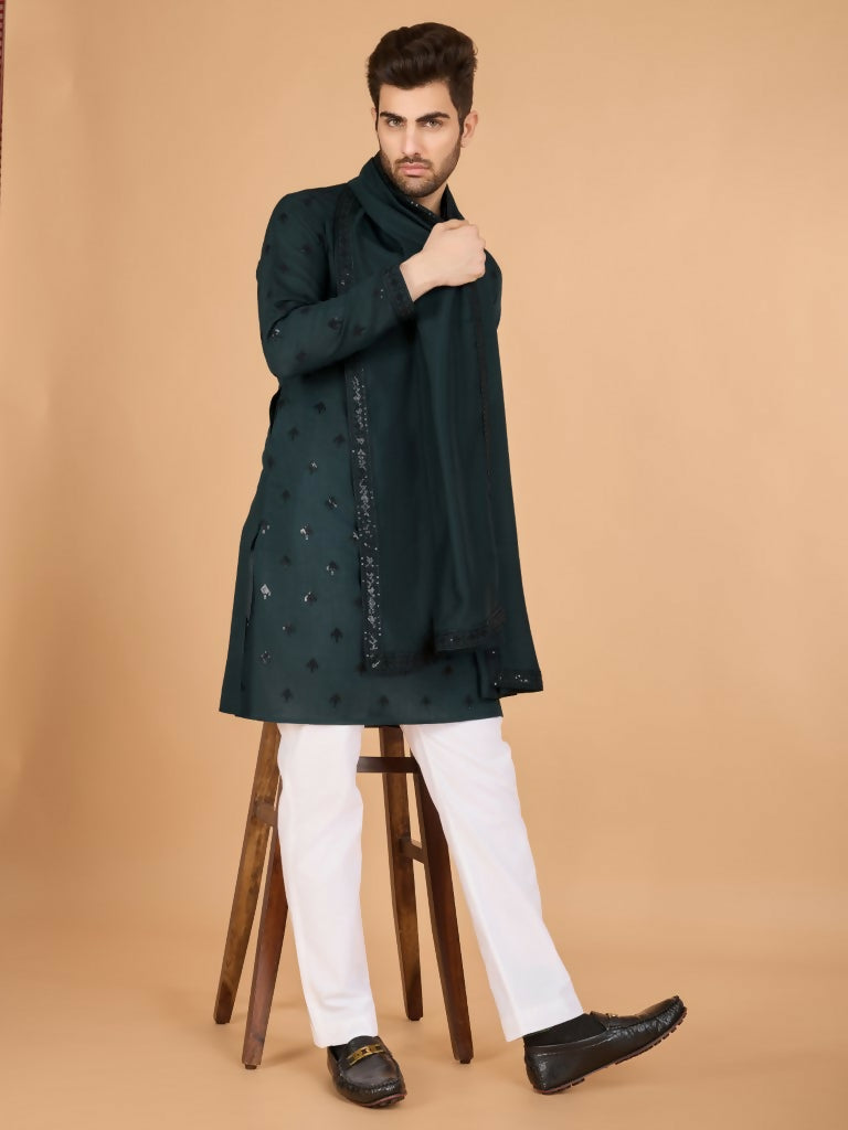 Vastranavya Green Exclusive Festival Wear Viscose Silk Thread with Sequence Embroidered Work Kurta with Dupatta | Grocsy