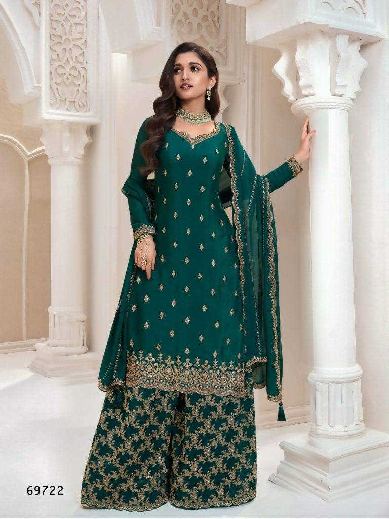 Vastranavya Exquisite Green Heavy Chinon with Embroidered & Sequins Work Salwar Suits | Grocsy