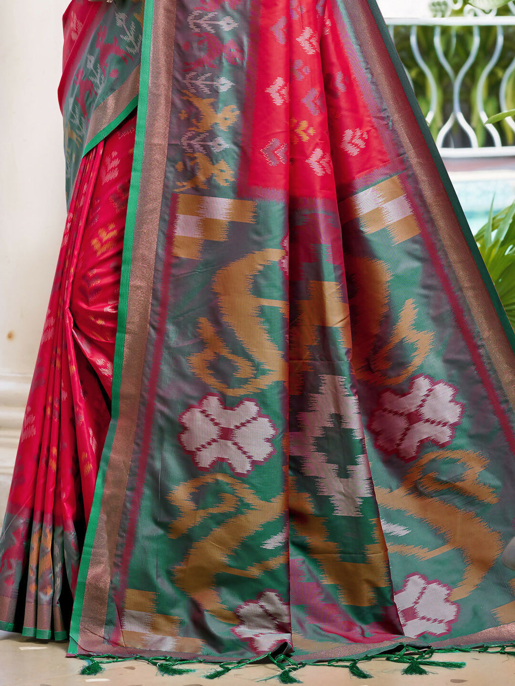 Shree Shyam Fashion Pochampalli Silk Red Saree | Grocsy