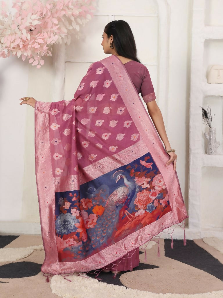 Shree Shyam Fashion Linen Cotton Pink Saree | Grocsy