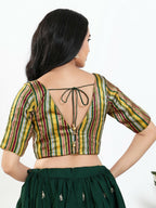 Joban Fashion Green Multi Brocade Padded Blouse With V Neck Elbow Sleeves | Grocsy