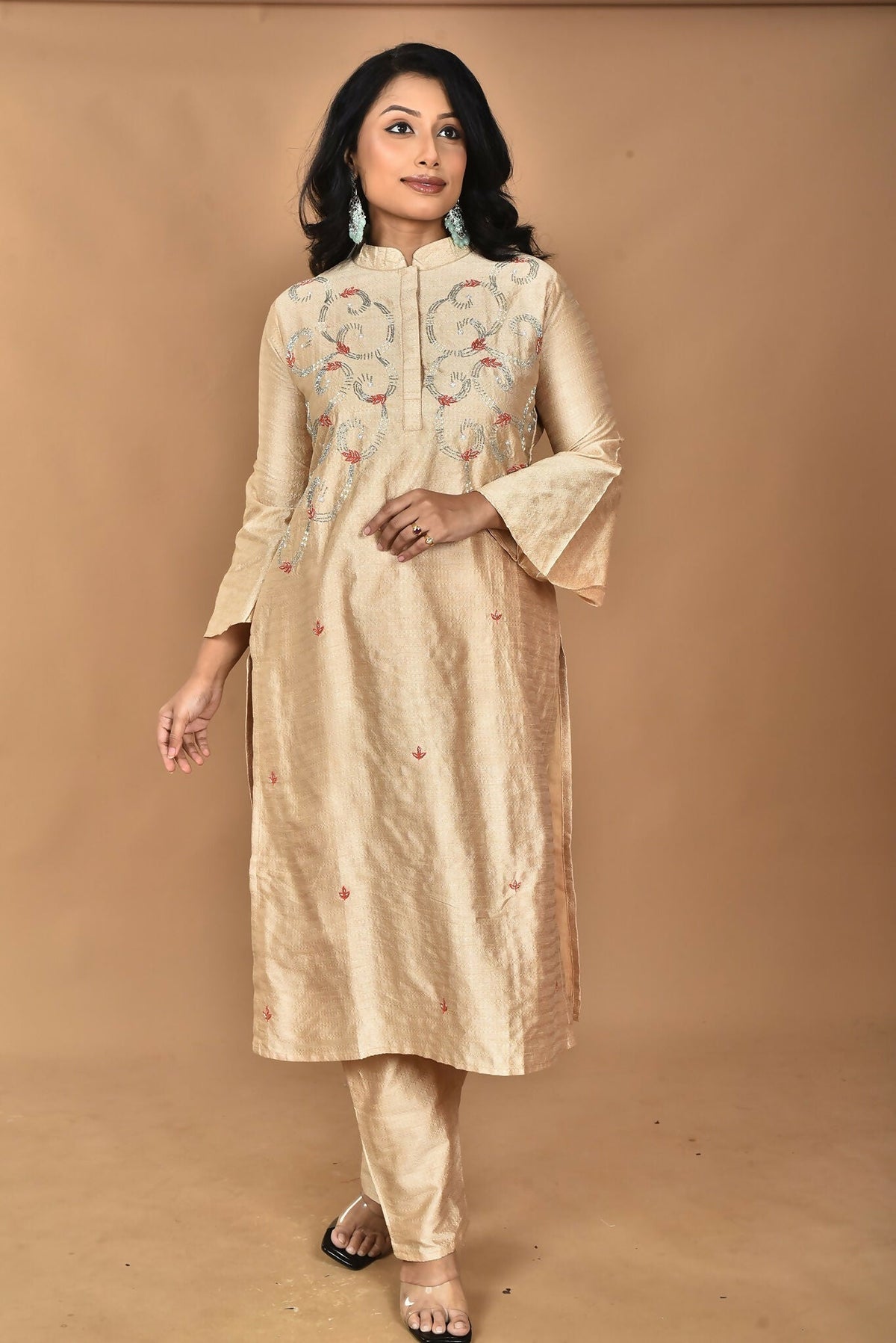 Morchari Women And Hand Embroidery Co-Ord Set-Beige | Grocsy