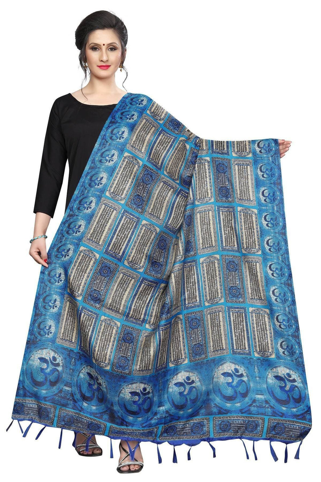 Vamika Blue Printed OM Designed Khadi Bhagalpuri Dupatta | Grocsy