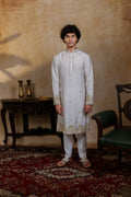 Falling Raw Silk White Mandala Kurta Set By Hilo Design | Grocsy