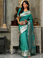 Shree Shyam Fashion Banarasi Silk Rama Green Saree | Grocsy