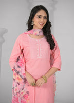 Ethnic Festive Wear Reyon Baby Pink Stitched Suit With Dupatta - Tanisha | Grocsy