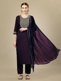 Jyoti Fashion Women's Purple Silk Blend Embroidery & Sequence work Kurta with Trouser & Dupatta | Grocsy