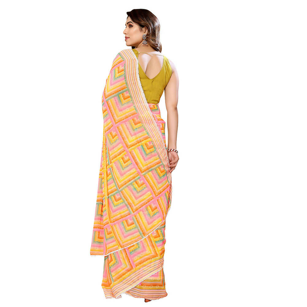 Women's Partywear Designer Yellow Georgette Fancy Saree - Satrangi | Grocsy
