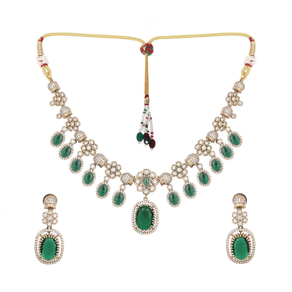 Nuyug 18K Gold Plated Emerald Blossom Necklace Set | Grocsy