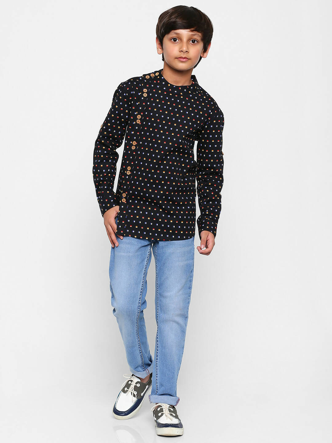 Manet Ethnic Full Sleeves Multi Clour Shirt - Black | Grocsy