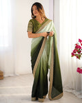 Exclusive Collection Pista Green Party Wear Chinon Salk Saree | Grocsy