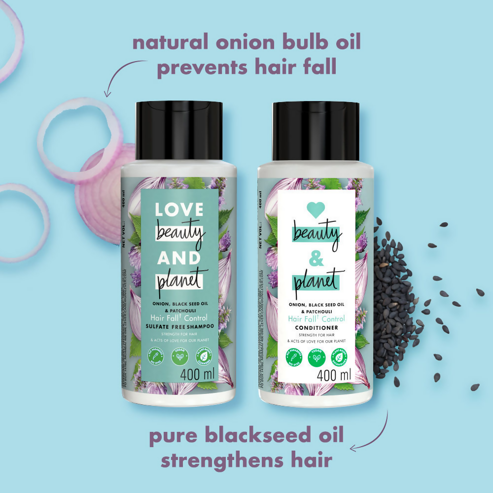 Love Beauty And Planet Onion Blackseed & Patchouli Hair Fall Control Sulfate Free Shampoo & Conditioner | Grocsy