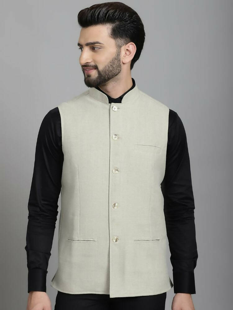 Even Apparels Self-Design Waistcoat With Welt Pockets - Beige | Grocsy