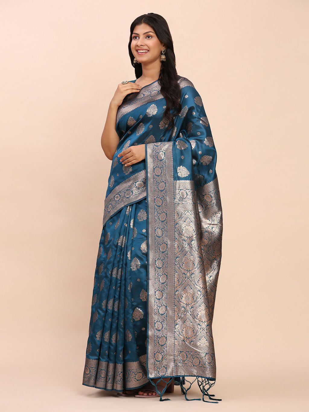 Shree Shyam Fashion Banarasi Silk Teal Blue Saree | Grocsy