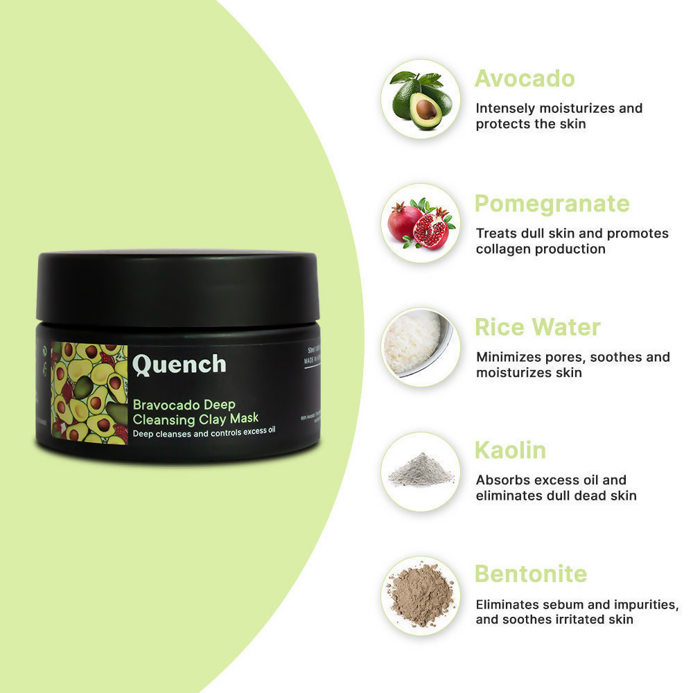 Quench Vitamin E Deep Cleansing Clay Mask with Avocado Removes Impurities & Refines Pores | Grocsy
