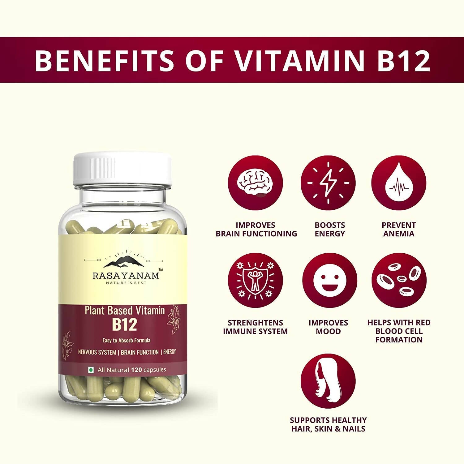 Rasayanam Plant Based Vitamin B12 Capsules for Men & Women | Grocsy