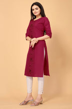 Maroon Cottan Slub Embroidery Kurti - Umi | Grocsy