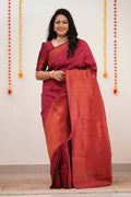 DEIANA'S Beautiful Designer Golden zari Soft Lichi Silk Saree - Red | Grocsy