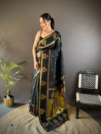 Joban Fashion Black Meenakari Weaving Paithani Sarees | Grocsy