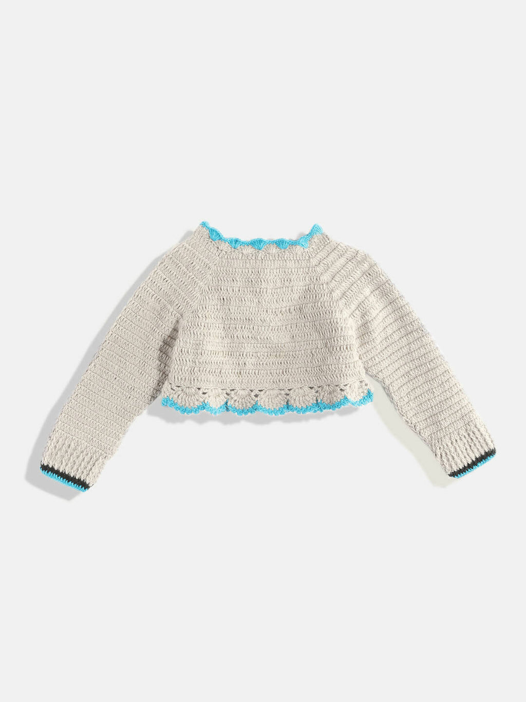 Chutput Kids Woollen Hand Knitted Full Sleeves Cardigan With Short Sleeves Flower Work Dress For Baby Girls - Grey | Grocsy