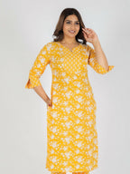 Aramya Yellow Soft Cotton Floral Straight Kurta for Women | Grocsy