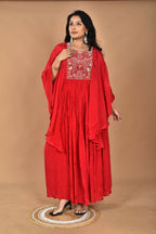 Morchari Kaftan Zari Embroidery Work Gown-Red | Grocsy