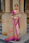 Contessa Pink& White Superior V.P.Silk Woven Printed Patola Silk Saree - Rewaa Milano | Grocsy