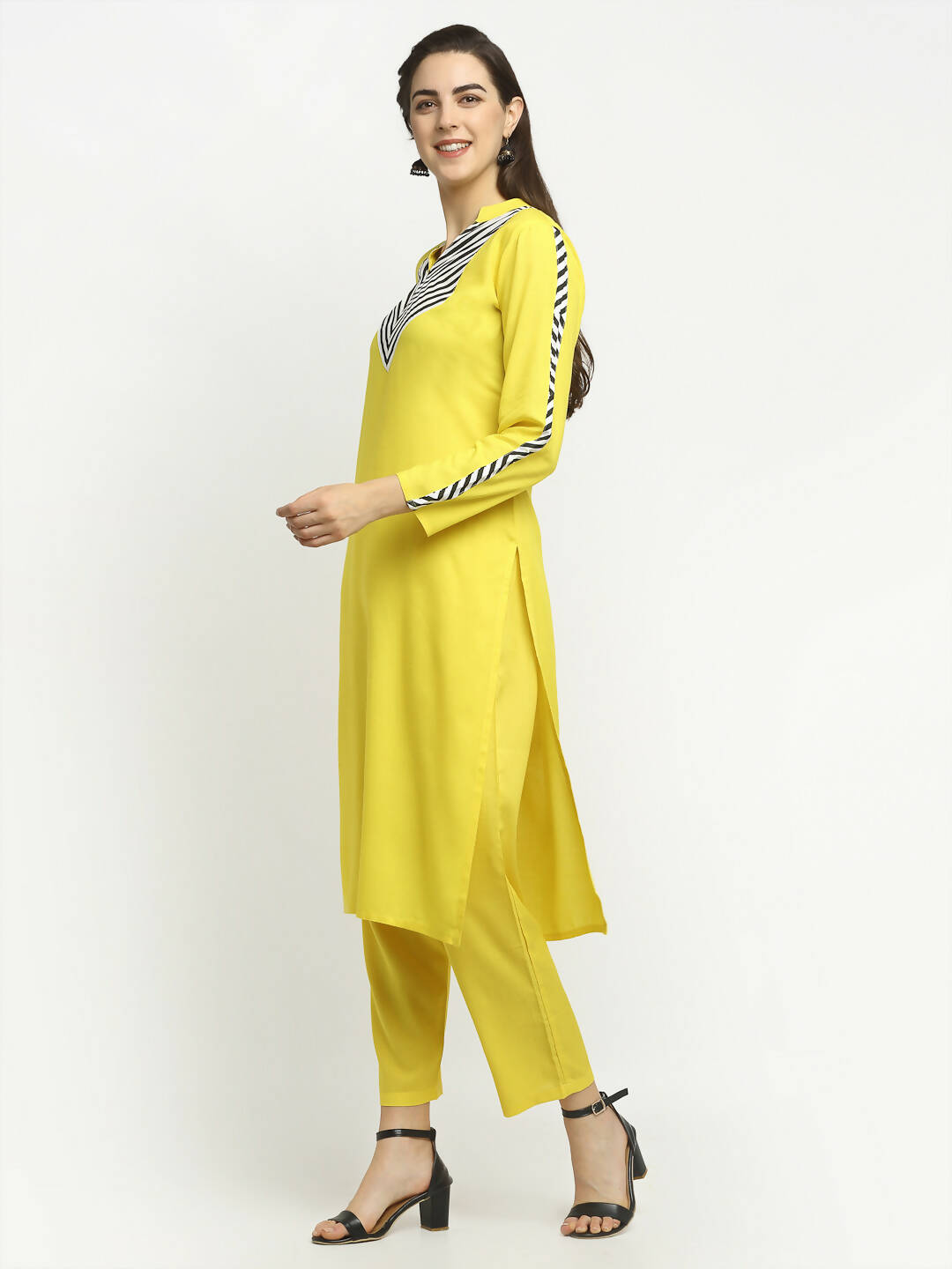 Rudra Bazaar Yellow Yoke Kurta with Pyjamas | Grocsy