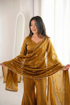 Teeya Creation New Womens Trendy Embroidery Sequence Work Gold Kurta Set | Grocsy