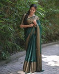DEIANA'S Beautiful Designer Golden zari Soft Lichi Silk Saree - B Green | Grocsy