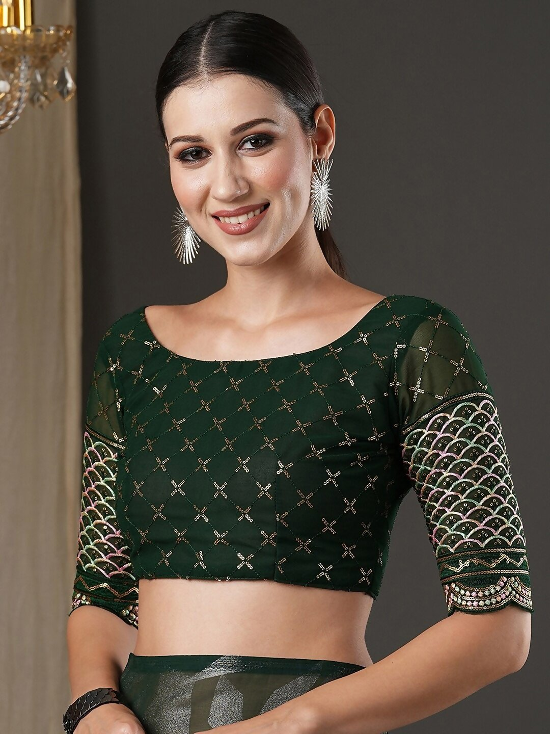 Saree Mall Green Abstract Printed Pure Georgette Saree | Grocsy