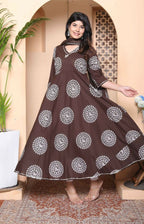 Miravan Womens Brown Animal Printed Anarkali Kurta With Dupatta Set | Grocsy