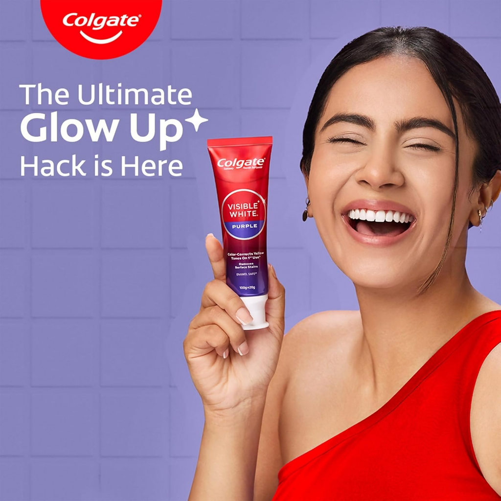 Colgate Visible White Purple Toothpaste For Teeth Whitening Helps Remove Surface Stains, Whitens Yellow | Grocsy